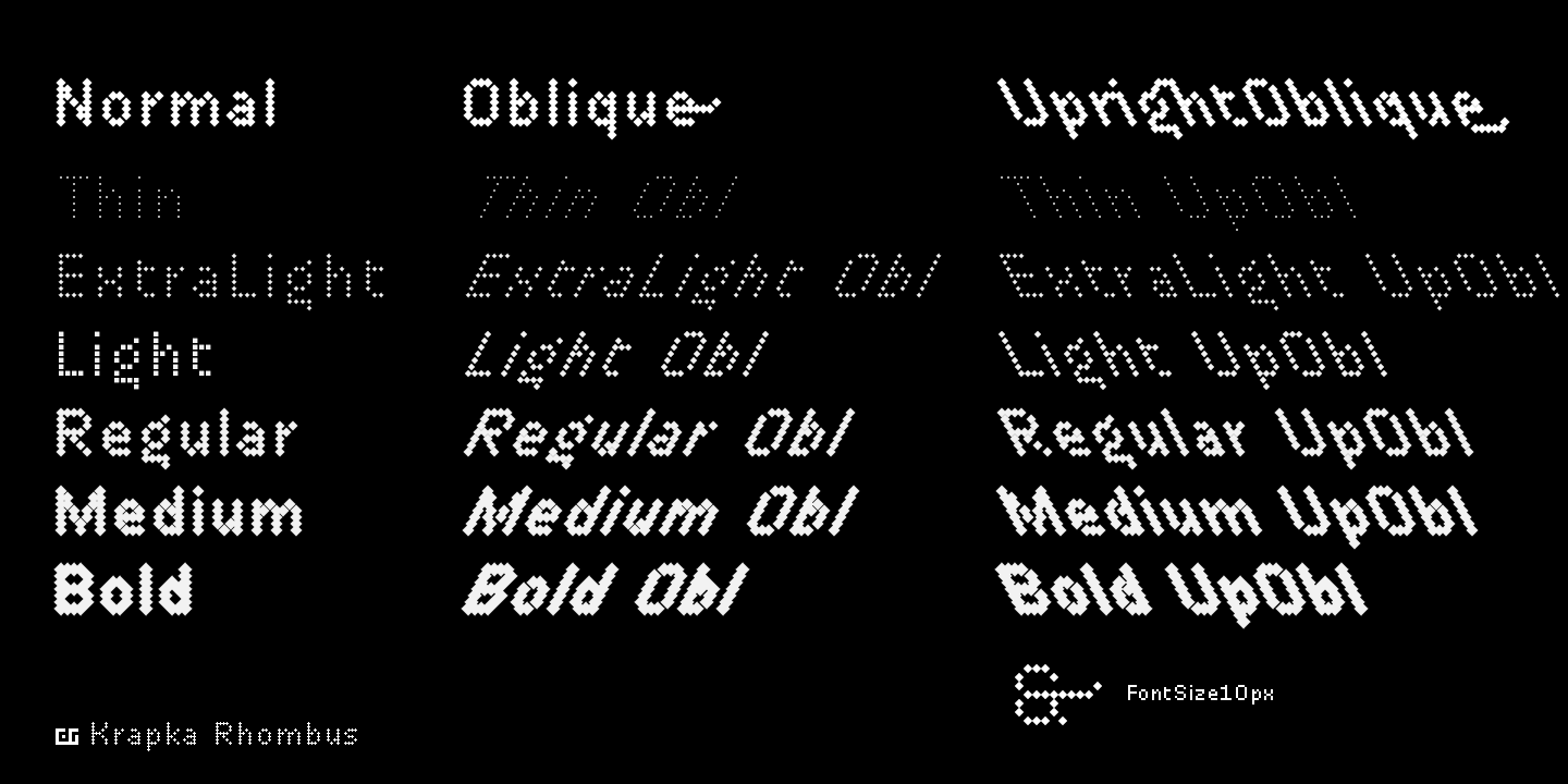 DR Krapka Rhombus Extra Light Upright Oblique Font preview